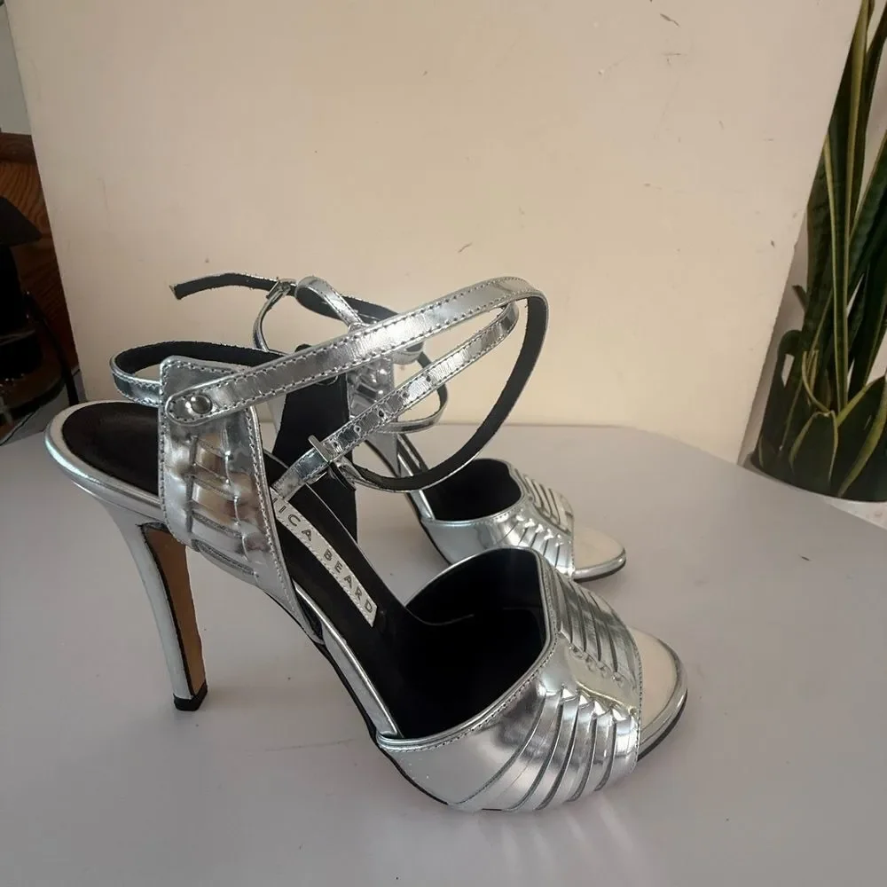 Veronica Beard Metallic Silver Heels Size 6, Used Once (see pictures)